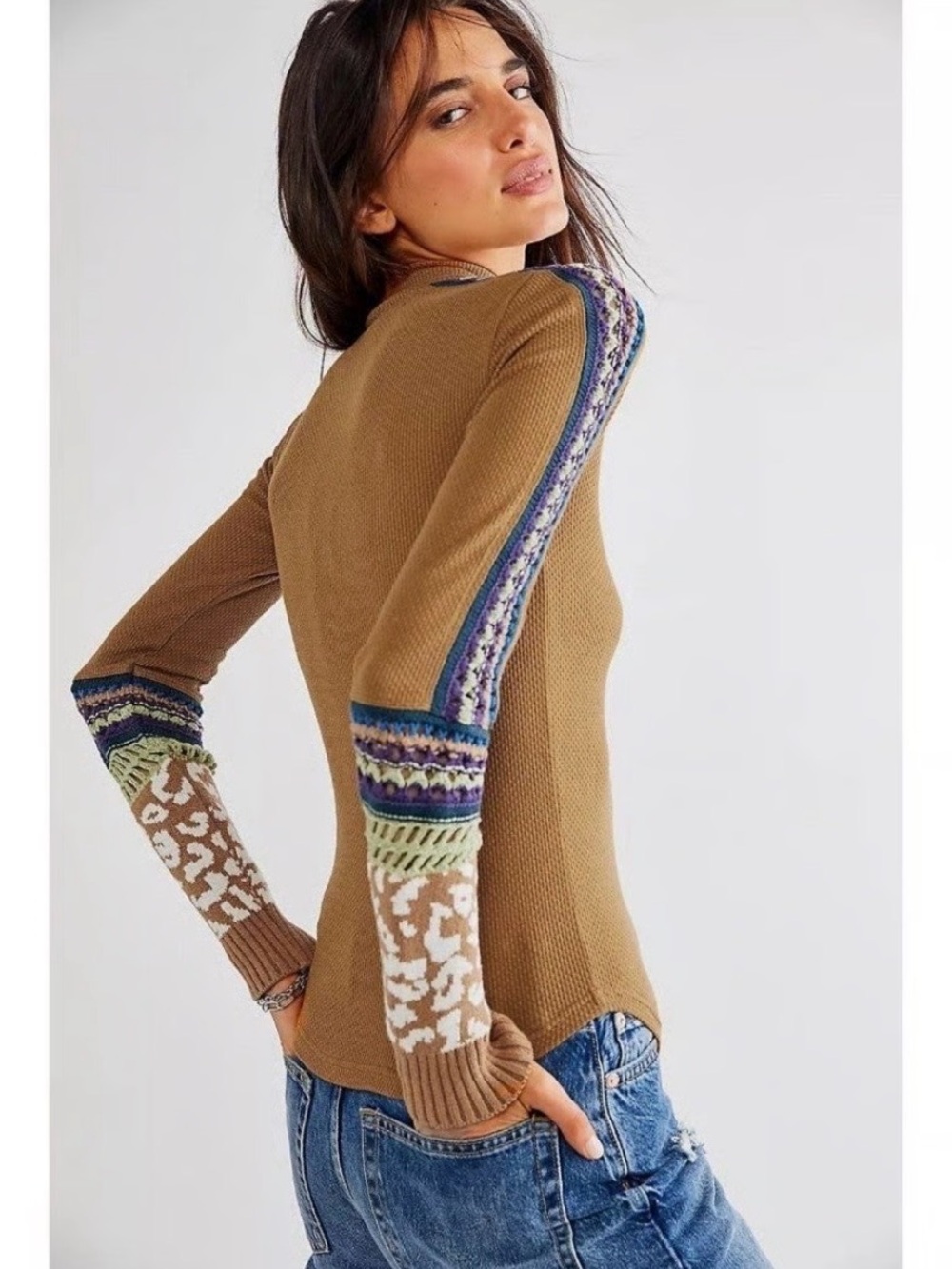 Free People Switch It Up Sienna Thermal Long Sleeve Shirt S